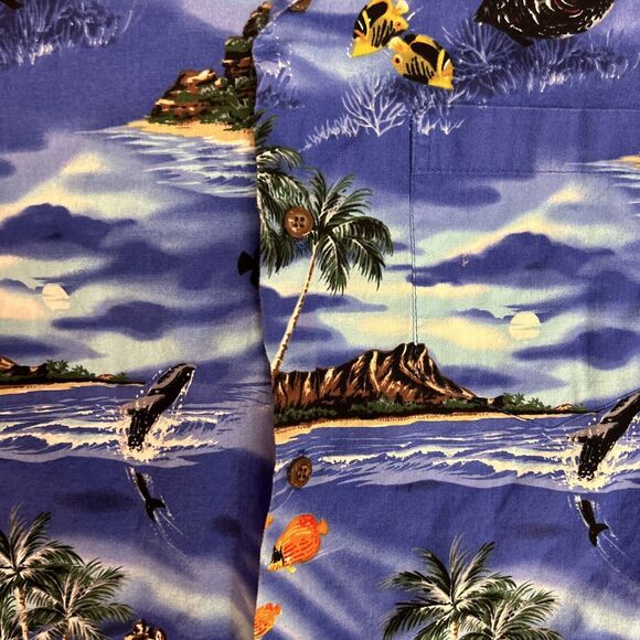 Styled BY RJC Hawaiian Shirt Men L Surf, Fish, Wales, Ocean 100% Cotton Blue - Picture 3 of 5